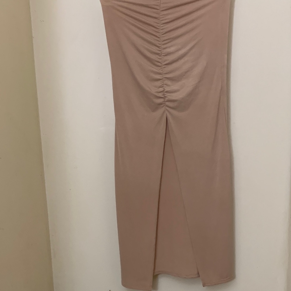 PrettyLittleThing Ruched Tan Pencil Skirt